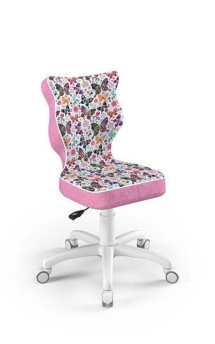 Krzesło do biurka dla dziewczynki dopasowane do wzrostu 133-159 cm, model Petit motyw motylki obrotowe