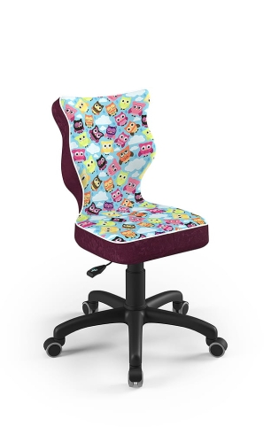 Krzesło do biurka dla dziewczynki dopasowane do wzrostu 133-159 cm, model Petit motyw sowy obrotowe
