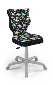 Krzesło do biurka dla dziecka dopasowane do wzrostu 146-176,5 cm, model Petit motyw dinozaury obrotowe