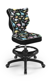 Krzesło do biurka dla dziecka dopasowane do wzrostu 159-188 cm, model Petit z podnóżkiem motyw dinozaury obrotowe