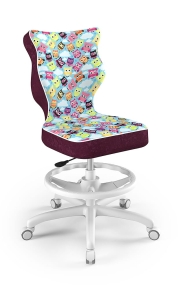 Krzesło do biurka dla dziewczynki dopasowane do wzrostu 146-176,5 cm, model Petit z podnóżkiem motyw sowy obrotowe