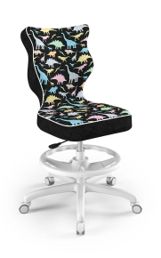 Krzesło do biurka dla dziecka dopasowane do wzrostu 159-188 cm, model Petit z podnóżkiem motyw dinozaury obrotowe