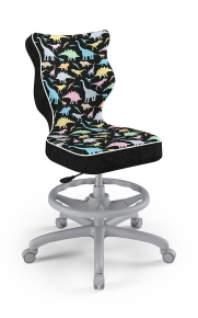 Krzesło do biurka dla dziecka dopasowane do wzrostu 146-176,5 cm, model Petit z podnóżkiem motyw dinozaury obrotowe