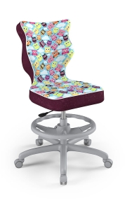 Krzesło do biurka dla dziewczynki dopasowane do wzrostu 159-188 cm, model Petit z podnóżkiem motyw sowy obrotowe