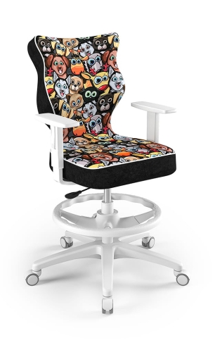 Krzesło do biurka dla dziecka dopasowane do wzrostu 159-188 cm, model Duo z podnóżkiem motyw zwierzaki obrotowe