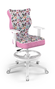 Krzesło do biurka dla dziewczynki dopasowane do wzrostu 159-188 cm, model Duo z podnóżkiem motyw motylki obrotowe