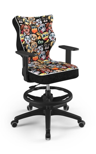 Krzesło do biurka dla dziecka dopasowane do wzrostu 146-176,5 cm, model Duo z podnóżkiem motyw zwierzaki obrotowe