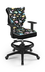 Krzesło do biurka dla dziecka dopasowane do wzrostu 159-188 cm, model Duo z podnóżkiem motyw dinozaury obrotowe