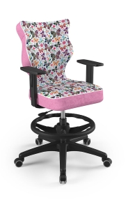 Krzesło do biurka dla dziewczynki dopasowane do wzrostu 159-188 cm, model Duo z podnóżkiem motyw motylki obrotowe