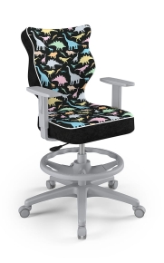 Krzesło do biurka dla dziecka dopasowane do wzrostu 146-176,5 cm, model Duo  z podnóżkiem motyw dinozaury obrotowe