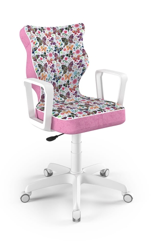 Krzesło do biurka dla dziewczynki dopasowane do wzrostu 146-176,5 cm, model Norm motyw motylki obrotowe