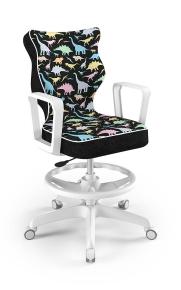 Krzesło do biurka dla dziecka dopasowane do wzrostu 159-188 cm, model Norm z podnóżkiem motyw dinozaury obrotowe