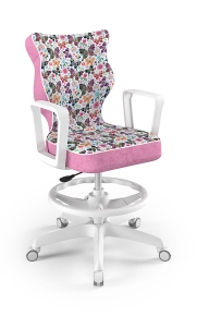 Krzesło do biurka dla dziewczynki dopasowane do wzrostu 159-188 cm, model Norm z podnóżkiem motyw motylki obrotowe