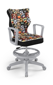 Krzesło do biurka dla dziecka dopasowane do wzrostu 159-188 cm, model Norm z podnóżkiem motyw zwierzaki obrotowe