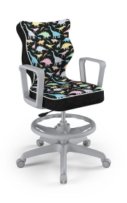 Krzesło do biurka dla dziecka dopasowane do wzrostu 159-188 cm, model Norm z podnóżkiem motyw dinozaury obrotowe