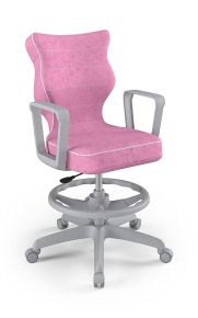 Krzesło do biurka dla dziewczynki dopasowane do wzrostu 159-188 cm, model Norm z podnóżkiem kolor różowy obrotowe