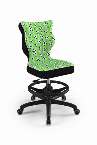Krzesło do biurka dla chłopca dopasowane do wzrostu 146-176,5 cm, model Petit z podnóżkiem motyw piłki obrotowe