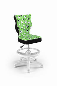 Krzesło do biurka dla chłopca dopasowane do wzrostu 119-142 cm, model Petit z podnóżkiem motyw piłki obrotowe