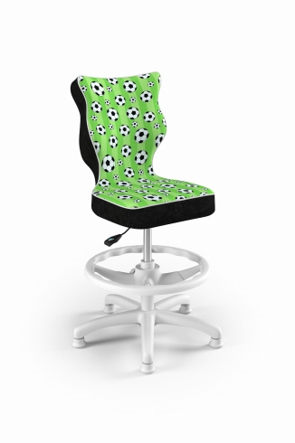 Krzesło do biurka dla chłopca dopasowane do wzrostu 119-142 cm, model Petit z podnóżkiem motyw piłki obrotowe