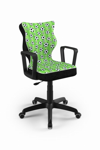 Krzesło do biurka dla chłopca dopasowane do wzrostu 146-176,5 cm, model Norm motyw piłki obrotowe
