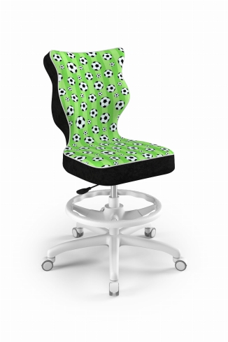 Krzesło do biurka dla chłopca dopasowane do wzrostu 159-188 cm, model Petit z podnóżkiem motyw piłki obrotowe