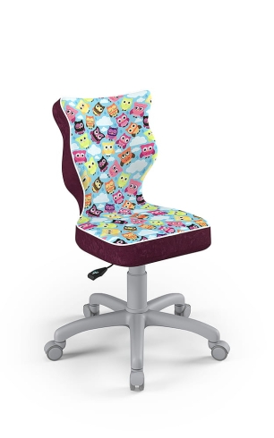 Krzesło do biurka dla dziewczynki dopasowane do wzrostu 119-142 cm, model Petit motyw sowy obrotowe