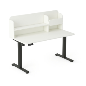 Biurko elektryczne AXIO Prostokąt 1200x650 z nadstawką stelaż czarny/blat biały rozmiar 3-4